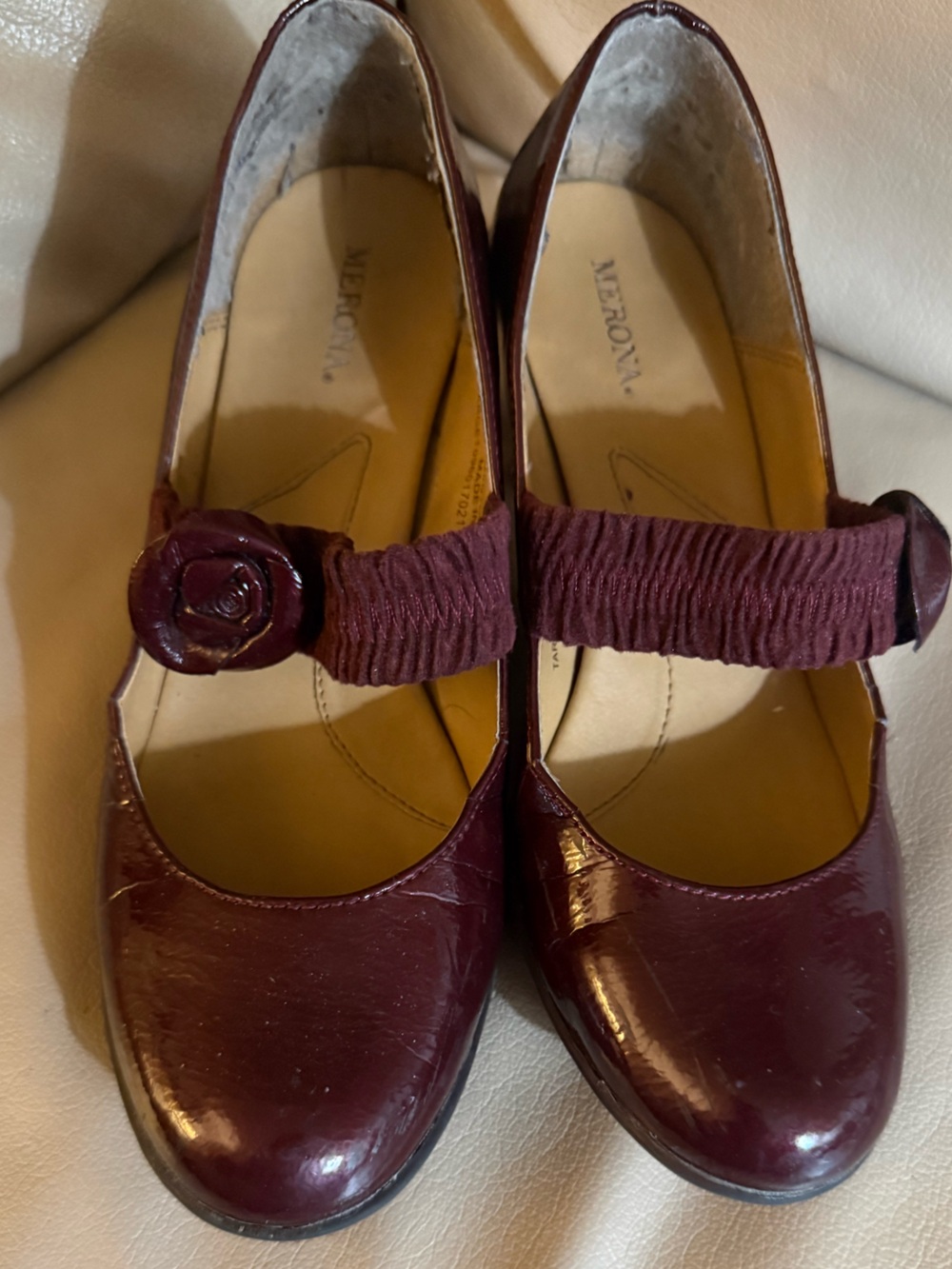 Merona Burgundy Patent Mary Jane with Rosette Strap